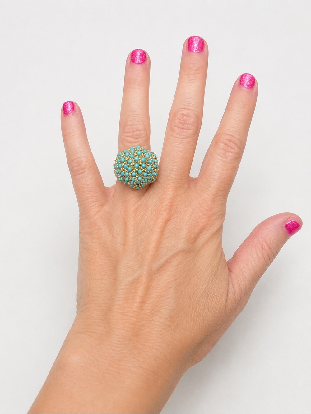 New Fashion Turquoise Dome Statement Ring Gold Tone Cluster Ring Size 6
